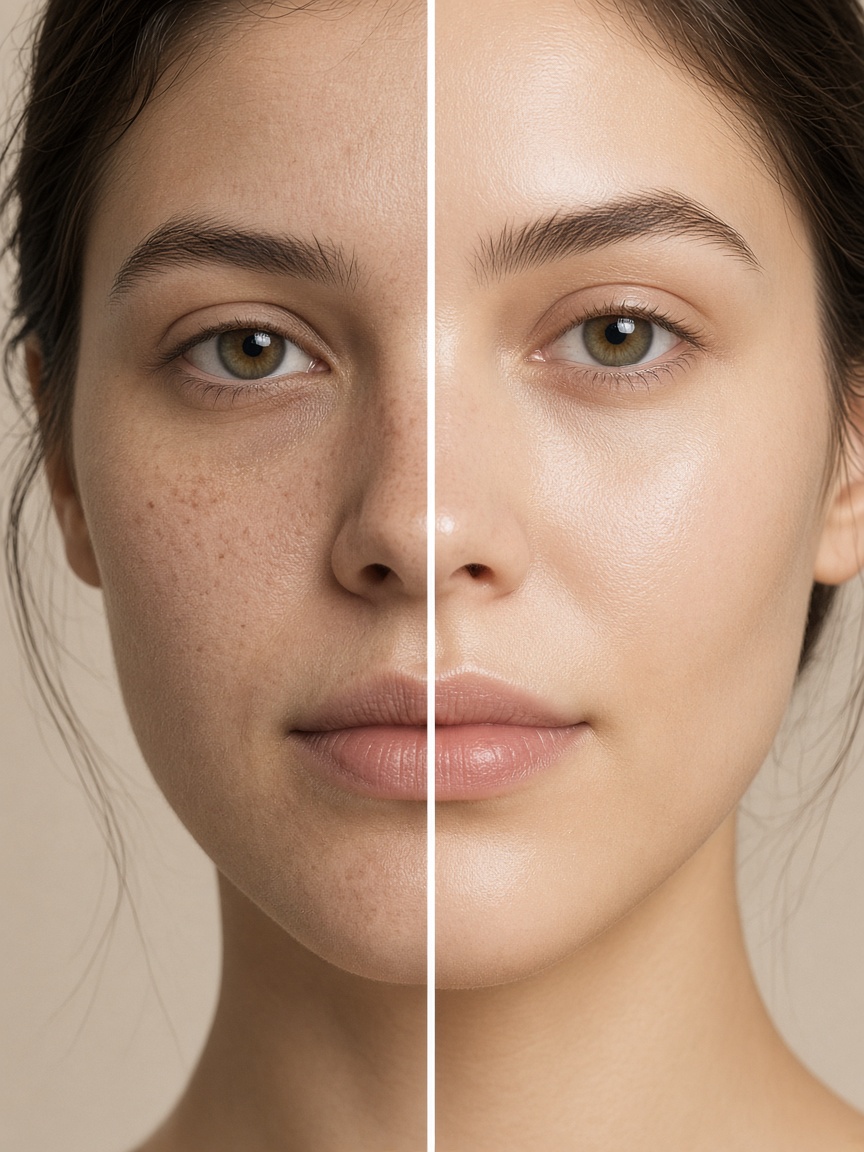 Skin before and after peptide ritual